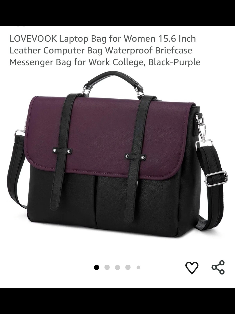 Lovevook Black and Purple Womens Laptop Bag